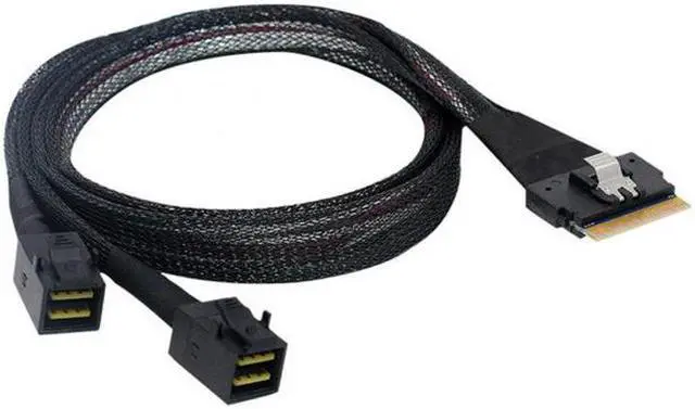 Alt view image 6 of 7 - Chenyang Cable PCI-E Ultraport Slimline SAS Slim 4.0 SFF-8654 8i 74pin to Dual SFF-8643 4i Mini SAS HD Cable PCI-Express