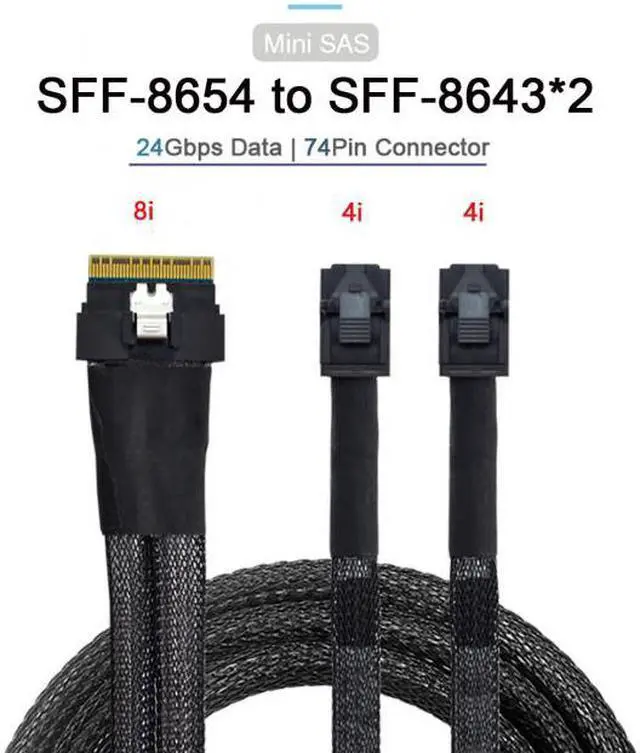 Alt view image 4 of 7 - Chenyang Cable PCI-E Ultraport Slimline SAS Slim 4.0 SFF-8654 8i 74pin to Dual SFF-8643 4i Mini SAS HD Cable PCI-Express