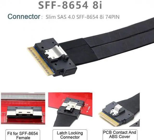 Alt view image 3 of 7 - Chenyang Cable PCI-E Ultraport Slimline SAS Slim 4.0 SFF-8654 8i 74pin to Dual SFF-8643 4i Mini SAS HD Cable PCI-Express