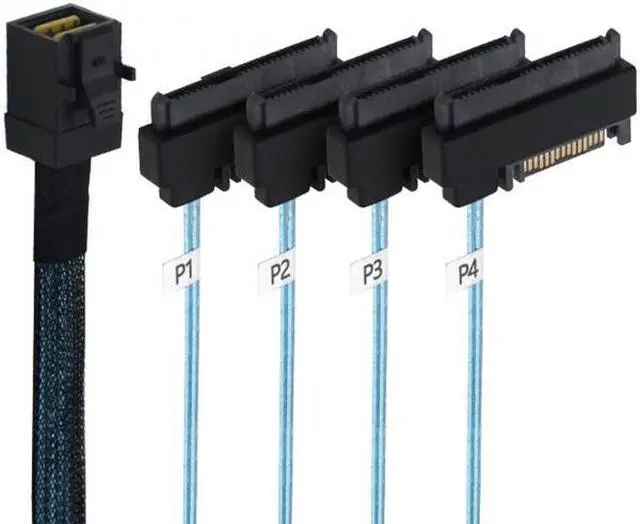 Alt view image 2 of 7 - KAIBOXIXI Internal Mini SAS SFF-8643 Host to 4 SAS 29Pin SFF-8482 Target Disk 6Gbps Data Server Raid Cable