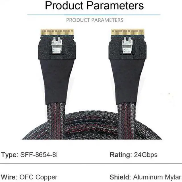 Alt view image 2 of 7 - Chenyang Cable PCI-E Slimline SAS 4.0 SFF-8654 8i 74pin Host to SFF-8654 74Pin Slim SAS Target Cable 50cm