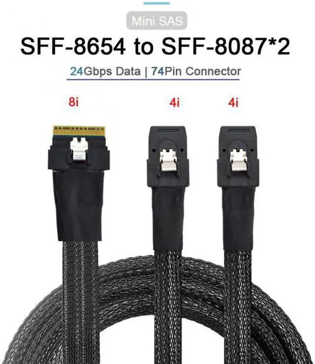 Alt view image 3 of 7 - Chenyang Cable PCI-E Ultraport Slimline SAS Slim 4.0 SFF-8654 8i 74pin to Dual SFF-8087 Mini SAS Cable PCI-Express