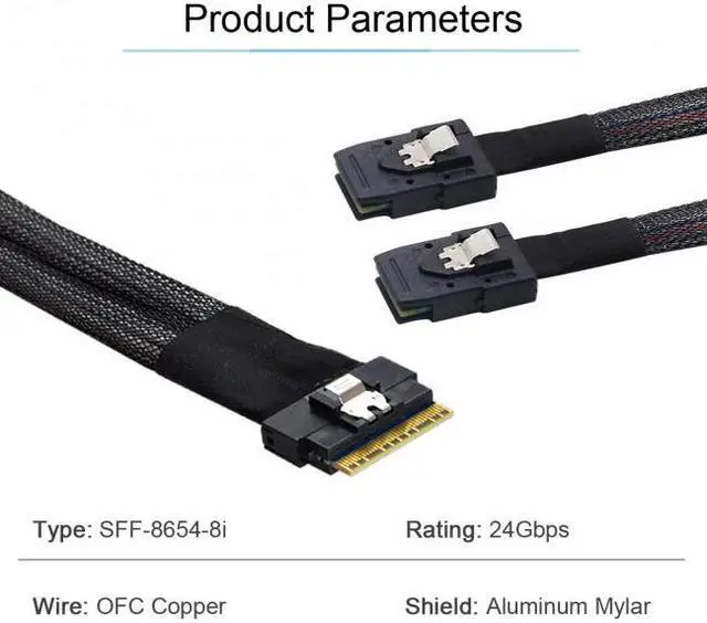 Main image of Chenyang Cable PCI-E Ultraport Slimline SAS Slim 4.0 SFF-8654 8i 74pin to Dual SFF-8087 Mini SAS Cable PCI-Express