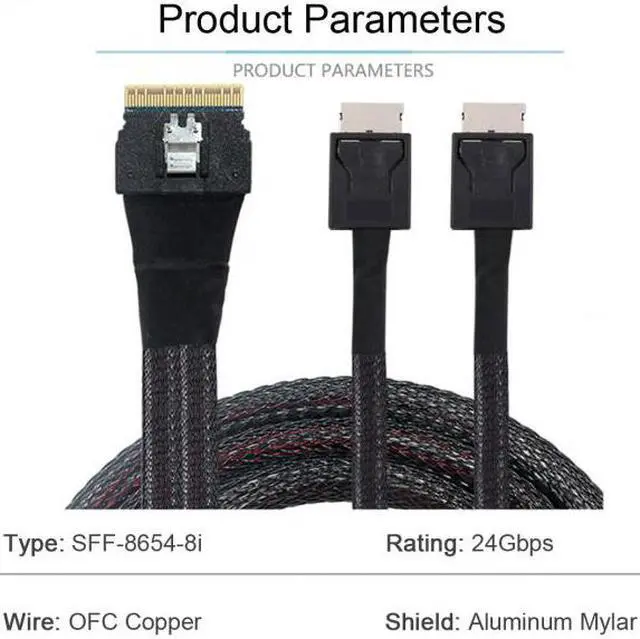 Alt view image 2 of 7 - Chenyang Cable PCI-E Ultraport Slimline SAS Slim 4.0 SFF-8654 8i 74pin to Dual Oculink SFF-8611 Cable 50cm PCI-Express