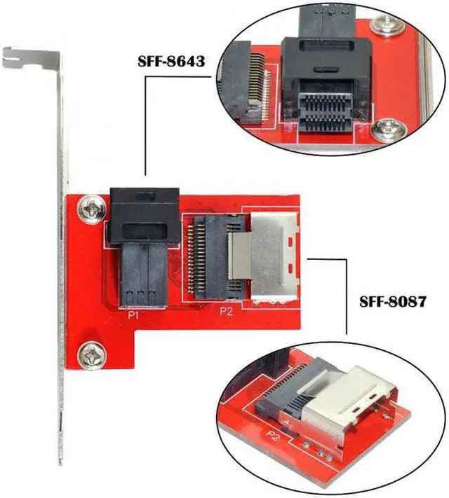 Alt view image 3 of 7 - Chenyang Cable PCI-Express 4.0 Mini SAS SFF-8087 to SAS HD SFF-8643 PCBA Female Adapter With Bracket