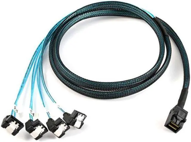 Alt view image 4 of 7 - KAIBOXIXI Internal Mini SAS SFF-8643 Host to Angled 4 SATA Target Hard Disk 6Gbps Data Server Raid Cable 1m