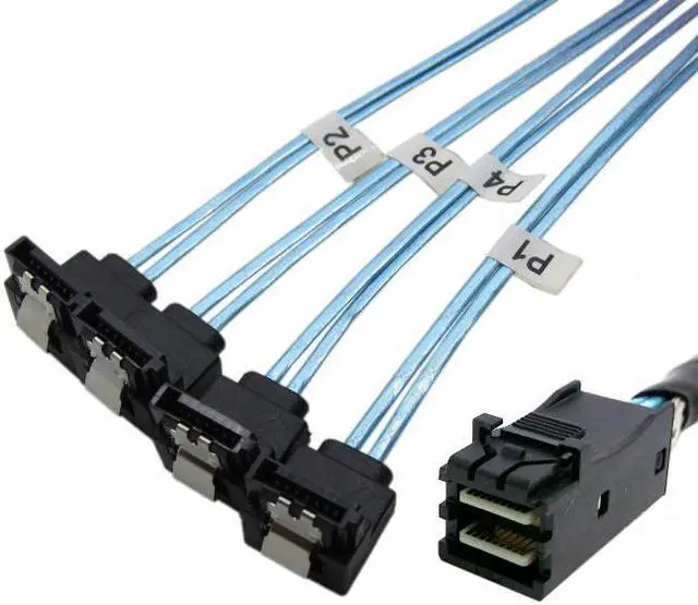 Alt view image 7 of 7 - KAIBOXIXI Internal Mini SAS SFF-8643 Host to Angled 4 SATA Target Hard Disk 6Gbps Data Server Raid Cable 1m