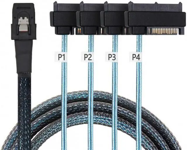 Alt view image 7 of 7 - Jimier Cable Internal 36 Pin Mini SAS SFF-8087 Host to 4 SFF-8482 Target SAS Hard Disk and SATA Power Cable 100cm