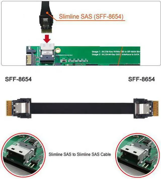 Alt view image 6 of 7 - KAIBOXIXI PCI-E Slimline SAS 4.0 SFF-8654 4i 38pin Host to SFF-8654 Slim SAS Target Cable 40cm