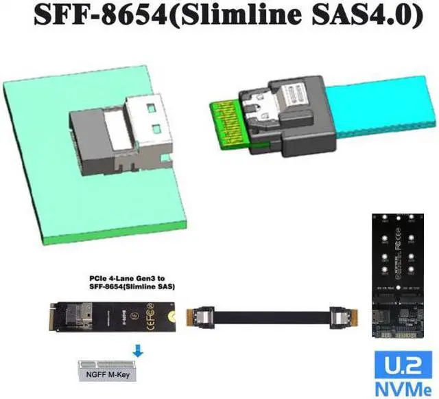 Alt view image 7 of 7 - KAIBOXIXI PCI-E Slimline SAS 4.0 SFF-8654 4i 38pin Host to SFF-8654 Slim SAS Target Cable 40cm