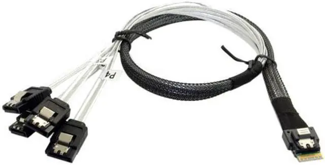 Alt view image 4 of 8 - Shenzhong Slim Line SAS 4.0 SFF-8654 4i 38pin Host to 4 SATA 7pin Target Hard Disk Fanout Raid Cable 50cm