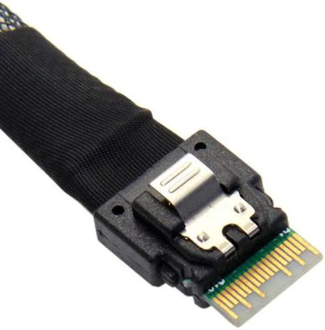 Alt view image 5 of 8 - Shenzhong Slim Line SAS 4.0 SFF-8654 4i 38pin Host to 4 SATA 7pin Target Hard Disk Fanout Raid Cable 50cm