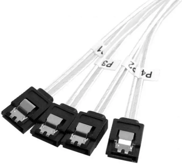 Alt view image 7 of 8 - Shenzhong Slim Line SAS 4.0 SFF-8654 4i 38pin Host to 4 SATA 7pin Target Hard Disk Fanout Raid Cable 50cm