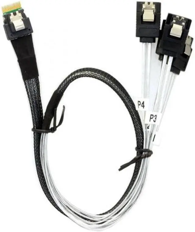 Alt view image 6 of 8 - Shenzhong Slim Line SAS 4.0 SFF-8654 4i 38pin Host to 4 SATA 7pin Target Hard Disk Fanout Raid Cable 50cm