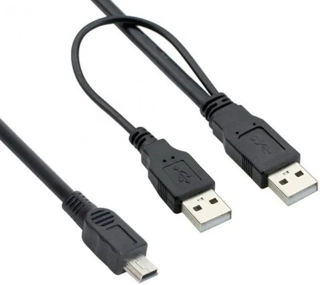 Alt view image 3 of 7 - KAIBOXIXI USB2.0 Dual Two A type Male to Mini 5-Pin male Y Cable for Hard Disk Drive Case