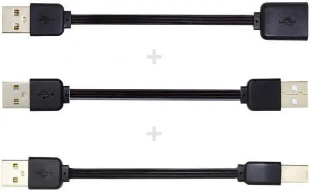 Alt view image 2 of 6 - Cablecc CY U2-028-BK+U2-047-BK+U2-060-BK 3pcs/lot 13cm USB 2.0 Type-A to Type-B Type-A Female Extension Male Data Flat Slim Cable for Printer DiskPhone