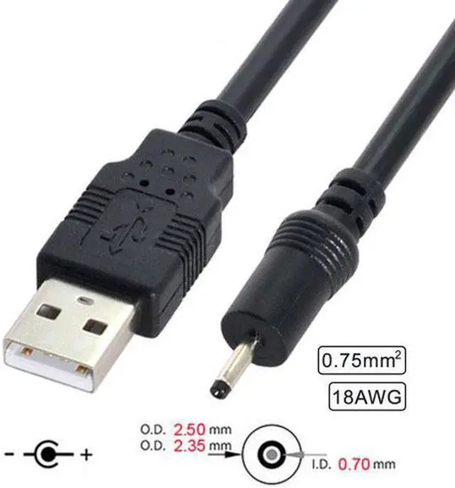 Alt view image 2 of 7 - Jimier Cable 18AWG 0.75mm*2 USB 2.0 A Type Male to DC 2.50mm 2.35mm 0.7mm Power Plug 5V Cable 100cm