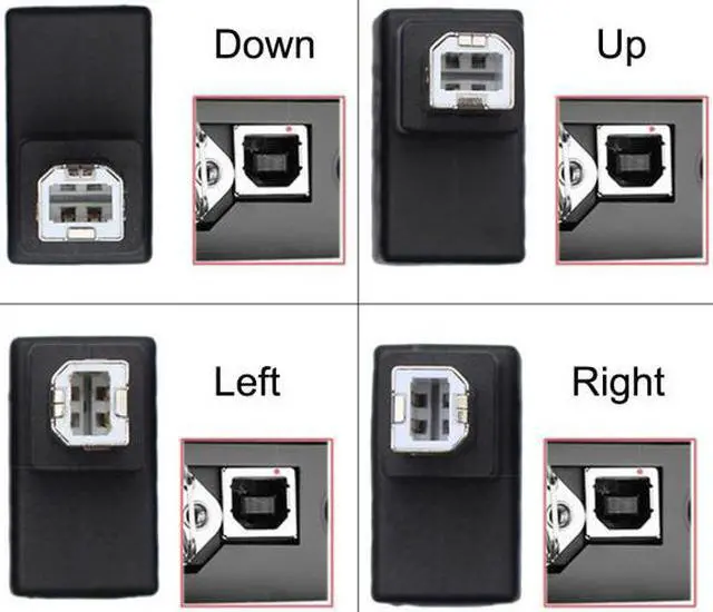 Alt view image 3 of 7 - Chenyang Cable 4Pcs USB 2.0 B Type Male to Female Extension Adapter Horizontal Vertical Angled 90 Degree for Disk Scanner