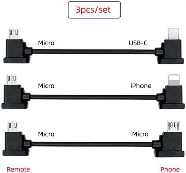 Alt view image 4 of 7 - Chenyang Cable 3pcs/set Remote Controller Data Cable Type-C & Micro & 8P to Micro USB for Mavic Pro Platinum Mavic Park RC Accessories