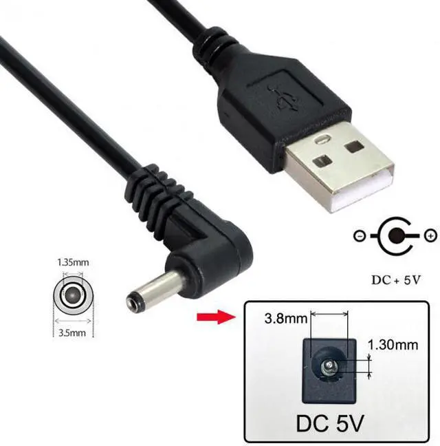 Alt view image 3 of 7 - Chenyang Cable USB 2.0 Male to Right Angled 90 Degree 3.5mm 1.35mm DC power Plug Barrel 5v Cable 100cm