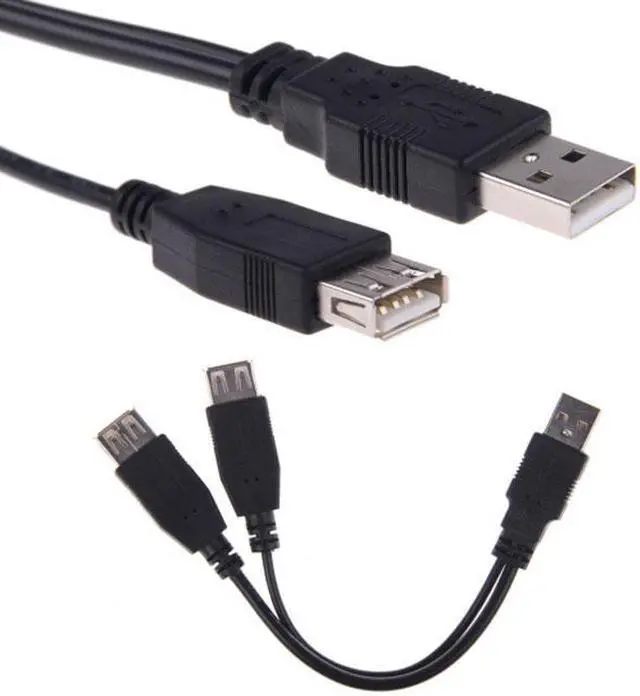 Alt view image 3 of 7 - KAIBOXIXI USB 2.0 A Male to Dual Data USB 2.0 A Female + Power Cable USB 2.0 A Female Extension Cable 20cm