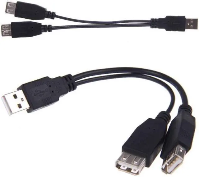 Alt view image 2 of 7 - KAIBOXIXI USB 2.0 A Male to Dual Data USB 2.0 A Female + Power Cable USB 2.0 A Female Extension Cable 20cm