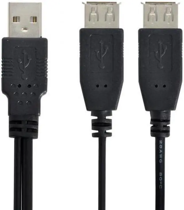 Alt view image 6 of 7 - KAIBOXIXI USB 2.0 A Male to Dual Data USB 2.0 A Female + Power Cable USB 2.0 A Female Extension Cable 20cm