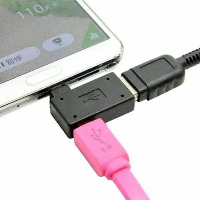 Alt view image 7 of 7 - KAIBOXIXI 90 Degree Left Angled Micro USB 2.0 OTG Host Adapter with USB Power for Galaxy S3 S4 S5 Note2 Note3 Cell Phone & Tablet