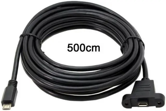 Alt view image 2 of 7 - Chenyang Cable 5m Micro USB 5Pin Male to Female Extension Panel Mount Type Cable with Screws