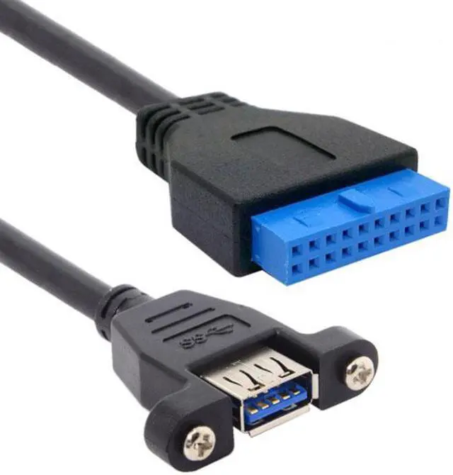 Alt view image 4 of 5 - Chenyang Cable USB 3.0 Single Port A Female Screw Mount Type to Motherboard 20pin Header Cable 25cm