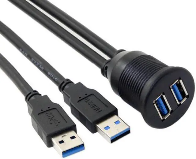 Alt view image 6 of 7 - Chenyang Cable 1m Waterproof Dual USB 3.0 Extension AUX Flush Mount Car Mount Extension Cable for Dashboard Panel