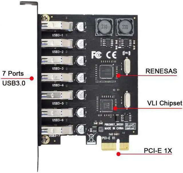 Main image of CYSM 7 Ports PCI-E to USB 3.0 HUB PCI Express Expansion Card Adapter 5Gbps for Motherboard
