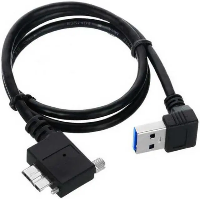 Alt view image 5 of 7 - Chenyang Cable Down Direction Right Angled 90 Degree USB 3.0 A plug to Micro B Plug Left Angled locking screws Panel Cable 40cm