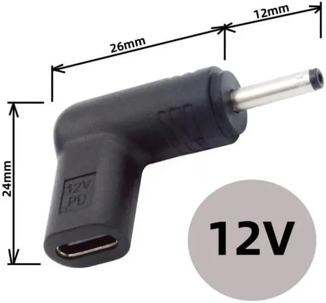 Alt view image 3 of 7 - FVH USB 3.1 Type C USB-C Female to DC 12V 3.0x1.1mm Plug Adapter PD Emulator Trigger 90 Degree Angled