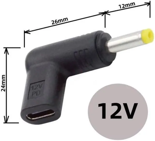 Alt view image 2 of 7 - CY USB 3.1 Type C USB-C Female to DC 12V 4.0x1.7mm Plug Adapter PD Emulator Trigger 90 Degree Angled