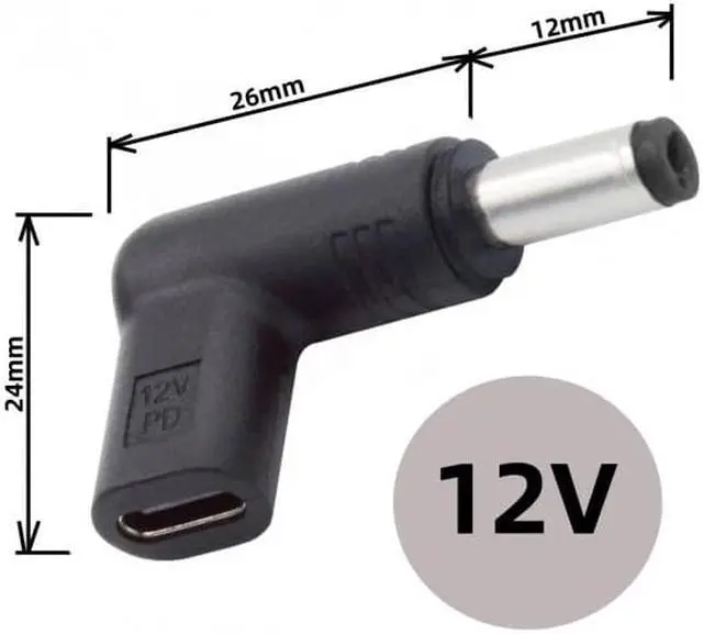 Alt view image 2 of 7 - Cablecc CY UC-090-5521MM USB 3.1 Type C USB-C Female to DC 12V 5.5x2.1mm Plug Adapter PD Emulator Trigger 90 Degree Angled