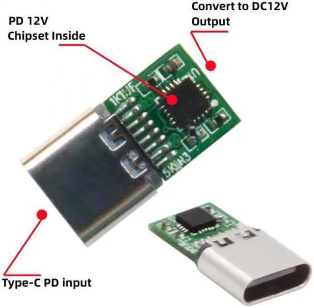 Alt view image 4 of 7 - FVH CY UC-090-5525MM USB 3.1 Type C USB-C Female to DC 12V 5.5x2.5mm Plug Adapter PD Emulator Trigger 90 Degree Angled