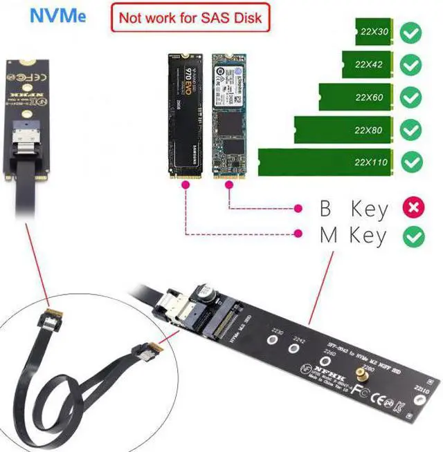 Alt view image 6 of 7 - CY NGFF M-Key NVME Male to Female Extension Cable 40cm with SFF-8654 Connector for Mainboard SSD 2280/22110