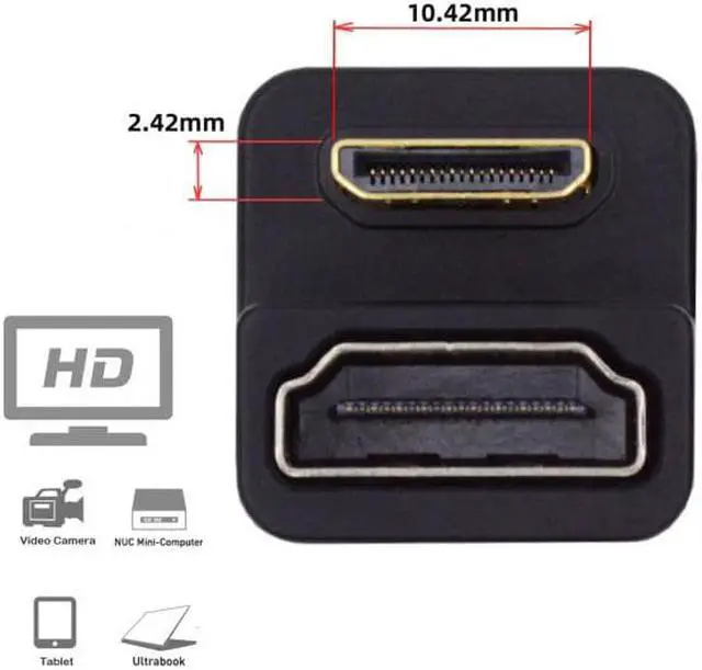 Alt view image 2 of 7 - CY 360 Degree Down Opposite U Shape Back Angled Mini HDMI 1.4 Male to HDMI Female Extension Adapter Converter