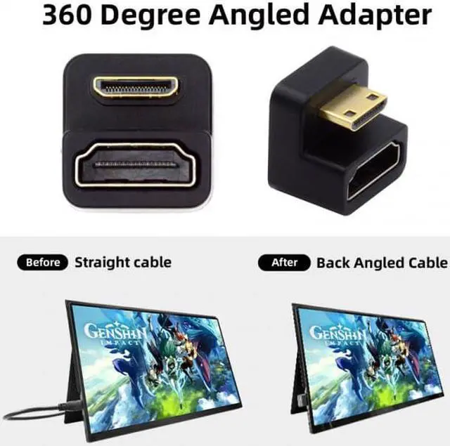 Alt view image 5 of 7 - CY 360 Degree Down Opposite U Shape Back Angled Mini HDMI 1.4 Male to HDMI Female Extension Adapter Converter