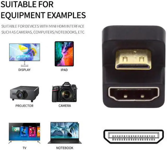 Alt view image 4 of 7 - Jimier 360 Degree Up Opposite U Shape Back Angled Mini HDMI 1.4 Male to HDMI Female Extension Adapter Converter