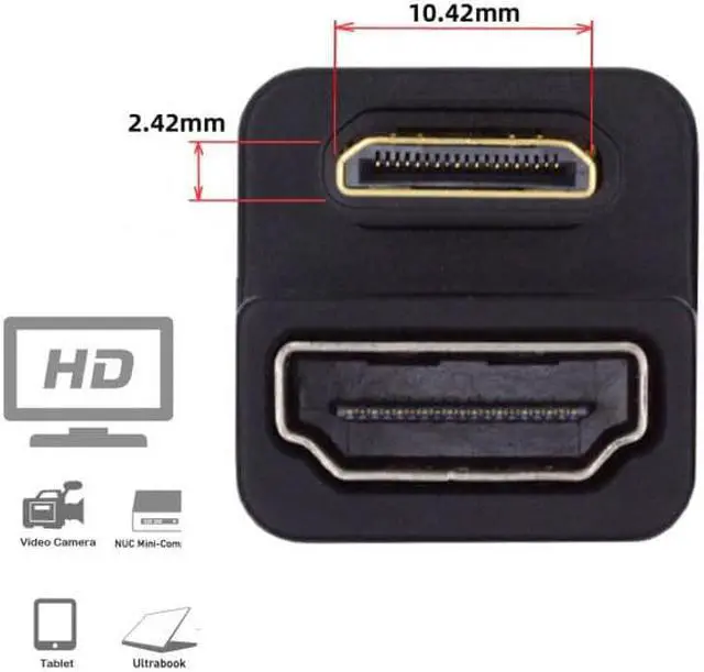 Alt view image 3 of 7 - Jimier 360 Degree Up Opposite U Shape Back Angled Mini HDMI 1.4 Male to HDMI Female Extension Adapter Converter