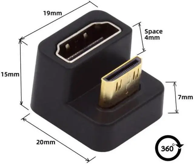 Alt view image 2 of 7 - Jimier 360 Degree Up Opposite U Shape Back Angled Mini HDMI 1.4 Male to HDMI Female Extension Adapter Converter