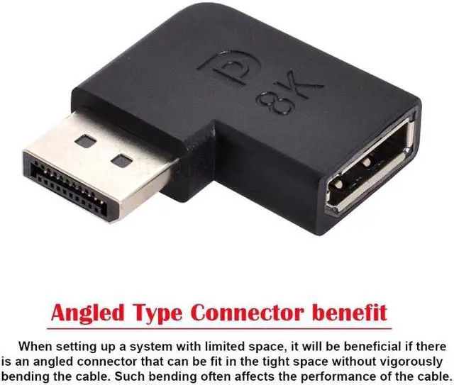 Alt view image 4 of 7 - HKCY Angled DisplayPort 1.4 Male to DP Female 8K 60hz Adapter Ultra-HD UHD 4K 144hz 7680*4320 for Video PC Laptop Monitor