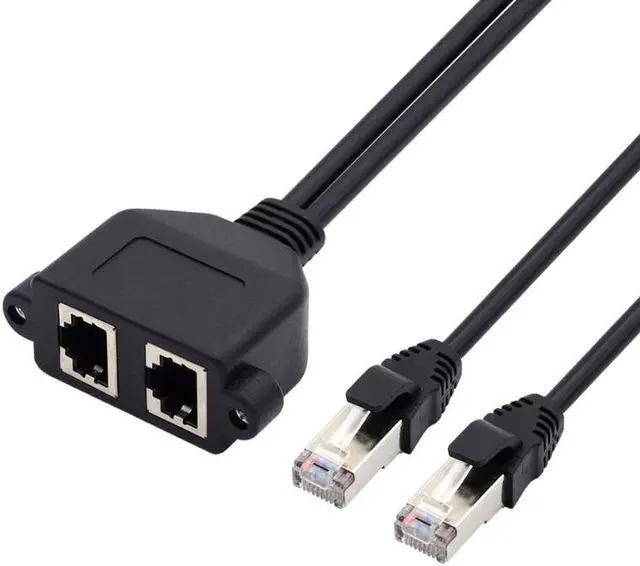 Main image of Jimier Dual Ports UTP Cat6 Male to Female Lan Ethernet Network Extension Cable 8P8C FTP STP with Panel Mount Holes