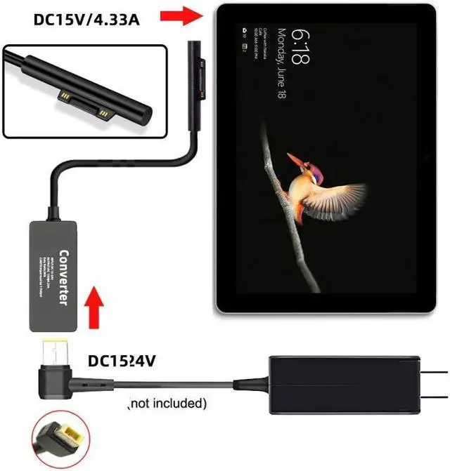 Alt view image 7 of 7 - Jimier Rectangle Power Thinpad X1 65W 20V 15V-24V to Surface Pro3 Pro4 Pro5 Pro6 Pro7 Pro8 Pro9 Book Pro Charge Cable