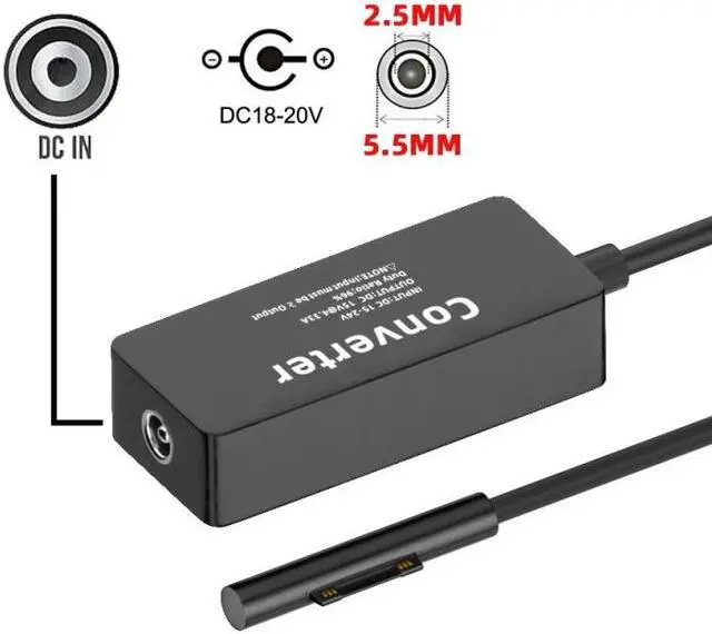 Main image of Jimier DC 5.5x2.5mm Jack 65W 20V 15V-24V to Surface Pro3 Pro4 Pro5 Pro6 Pro7 Pro8 Pro9 Book Pro Charge Cable