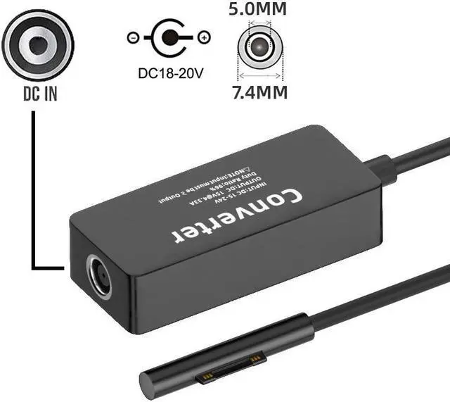 Main image of Jimier DC 7.4x5.0mm Jack 65W 20V 15V-24V to Surface Pro3 Pro4 Pro5 Pro6 Pro7 Pro8 Pro9 Book Pro Charge Cable