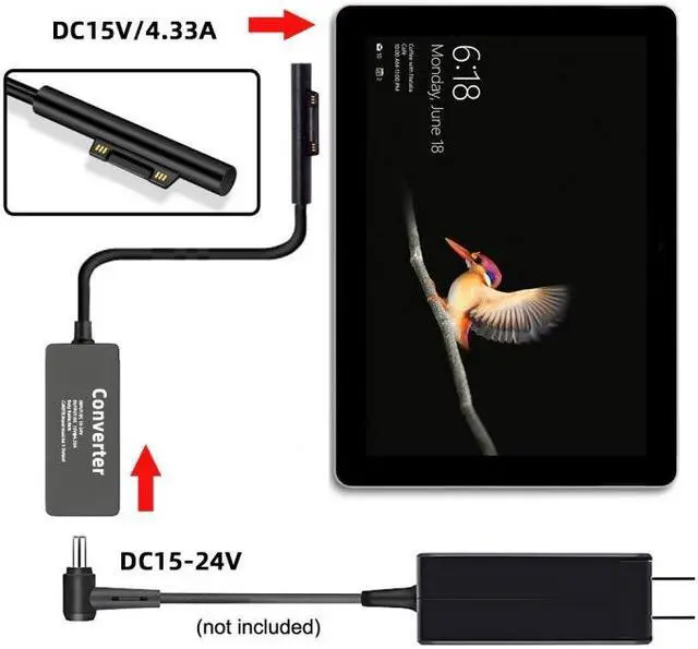 Alt view image 7 of 7 - Jimier DC 7.4x5.0mm Jack 65W 20V 15V-24V to Surface Pro3 Pro4 Pro5 Pro6 Pro7 Pro8 Pro9 Book Pro Charge Cable