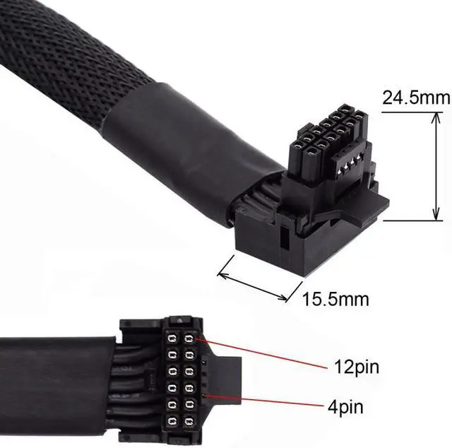 Alt view image 3 of 7 - Jimier 12VHPWR ATX3.0 PCI-E 5.0 Power Modular Cable Male to Female Up Angled 90 Degree Extension for 3080 3090TI PSU 16Pin 12+4P Graphics Card